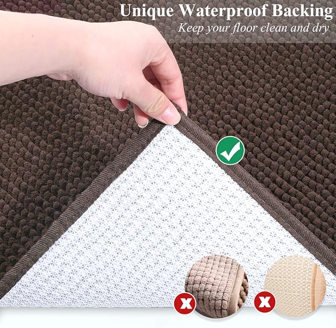 VIVAGLORY Cat Litter Mat Softgrip Litter Trapping Mat, Muddy Litterbox Rug for Indoor & Floor, Machine Washable Easy Clean Soft Microfiber for Cat, 35"× 25", Brown