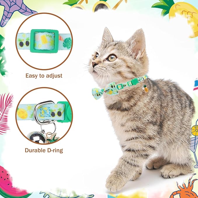 PUPTECK Cat Collar Breakaway with Bells, Kitten Collar Outfit Adjustable for Girl Boy Small Pet Puppy Bunny, Cute Costume Accessory with Safety Release Buckle (Bowtie-Summer)