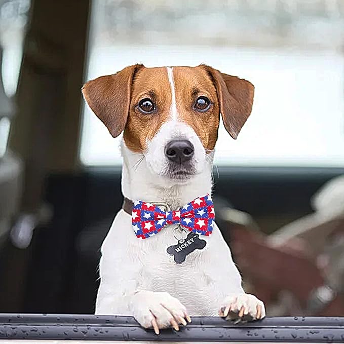 PET SHOW 10 Pack 4th of July Small Dog Bow Ties Sliding Collar Attachments Puppies Cats Patriotic Bowties for Medium Dogs US Flag Bowknots Pet Grooming Accessories for Independence Day