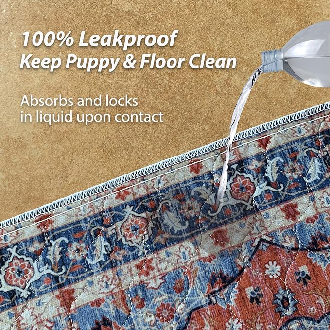 nunubaby Washable Pee Pads for Dogs, Stylish, Non-Slip and Leak-Proof Pee Pads. Reusable Potty Pads for Dogs for Crates and Floors.(Red/Floral,24" x36" )