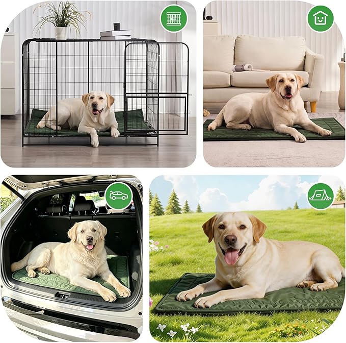 Chew Proof Dog Crate Pad - Indestructible Durable Dog Bed for Aggressive Chewers, Machine Washable & Waterproof Indoor Outdoor Tough Kennel Pad for Large Dogs (Large (28"x41"),Green)