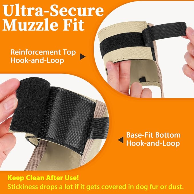 Mayerzon Dog Muzzle for Large Medium Small Dogs, Adjustable Fit, Soft & Sturdy Fabric, Prevents Fierce Barking Biting Chewing, Ideal for Grooming Walking Vet Visits, Allows to Pant Drink (Khaki, S)