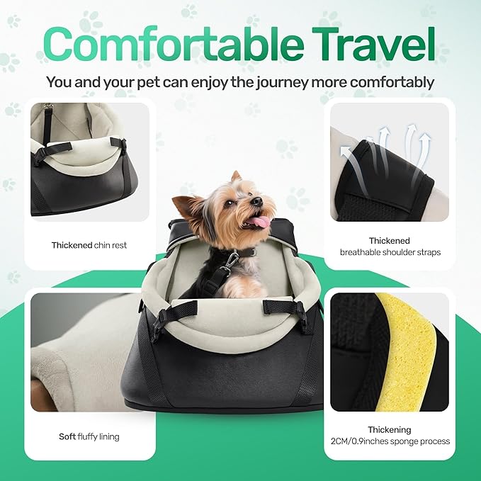 YUDODO Teacup Dog Car Seat – Designed for Tiny Dogs up to 7 lbs – Luxurious Vegan Leather Booster Seat for Chihuahua & Yorkie with Safety Belt & Soft Cushion, Black