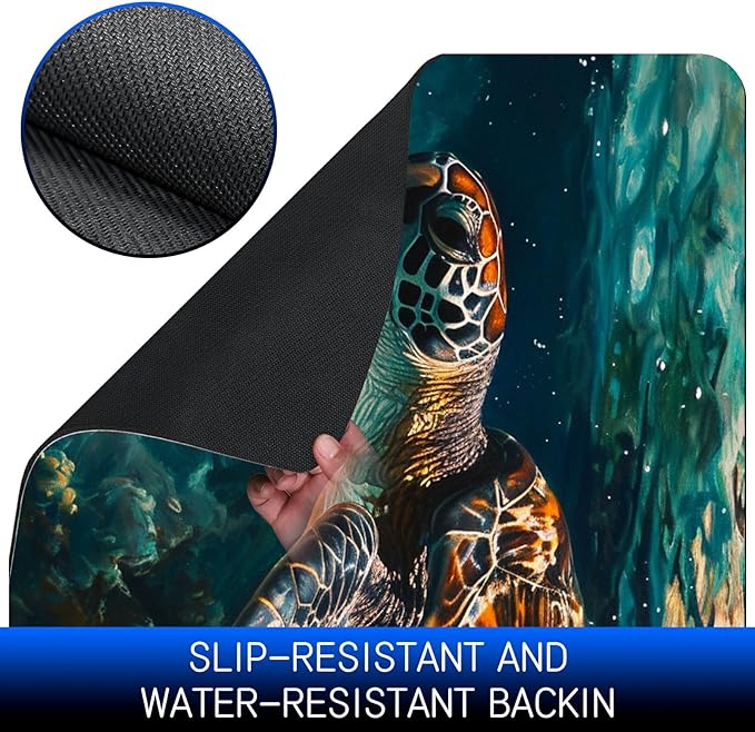 Dog Food Mat, 15.7" x 23.6" Absorbent Pet Feeding Mat for Food and Water, Waterproof Diatom Mud Pet Placemat with Non-Slip Rubber Backing, Easy Clean Cat Bowl Mat for Floors - Ocean Sea Turtle