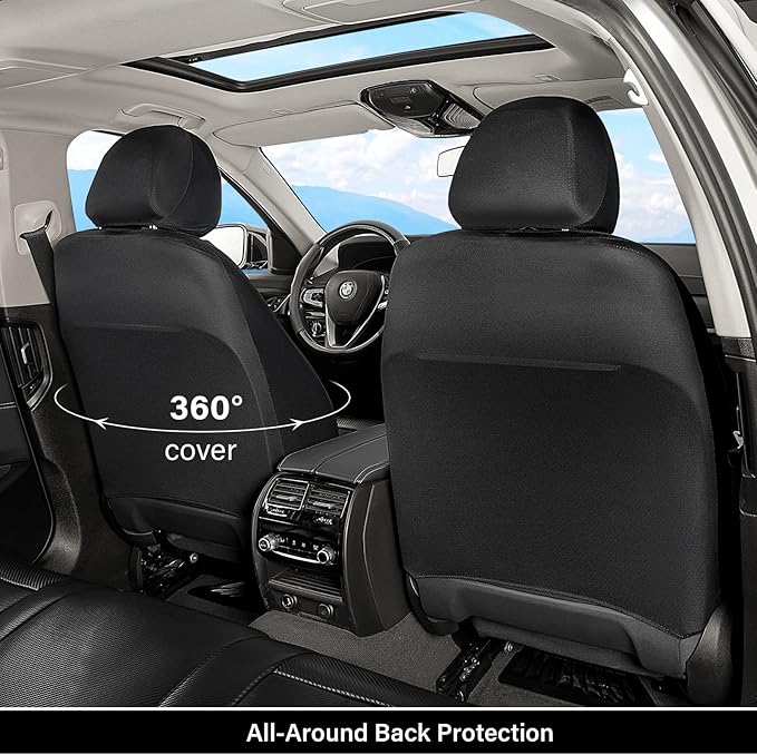 Coverado Leather Car Seat Covers Full Set & Carbon Fiber, Waterproof and Durable All Weather Protector, Universal Fit for SUV, Pickup Truck, Sedan, Automotive Vehicle Interior, Black