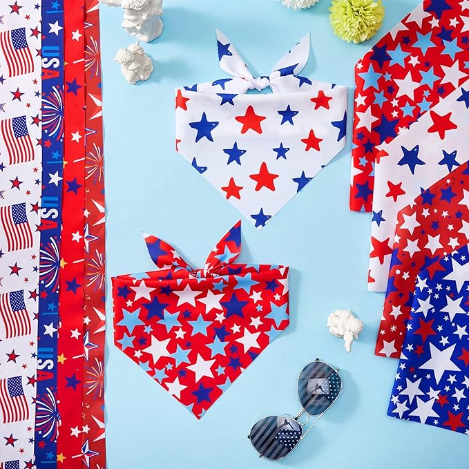 Abbylike 100 Pcs Patriotic Dog Bandanas Bulk 4th of July Bandanas for Dogs Star Triangle Kerchief Bib Scarf Set for Pet Independence Day 250th Anniversary Party Costume, 25 Styles(25.6 x 17.7 x 17.7)