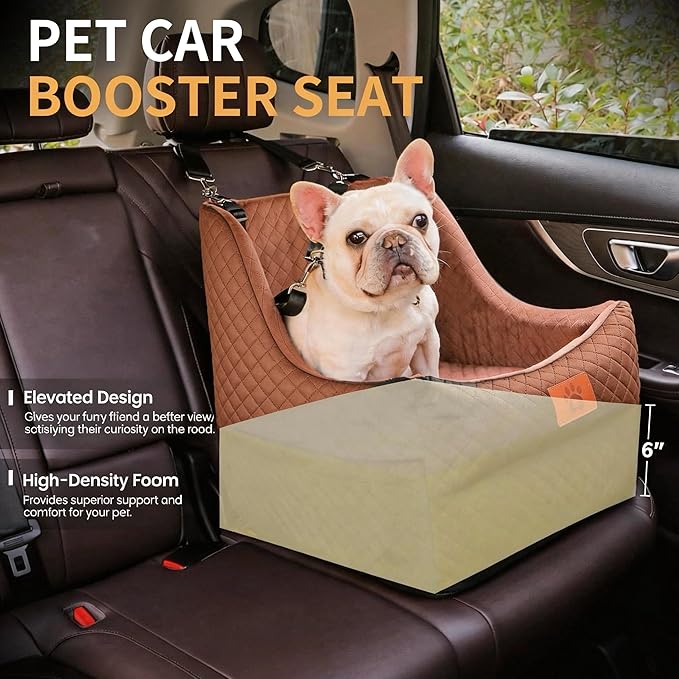 Dog Booster Car Seat for Small to Medium Dogs Up to 35 lbs, Elevated Pet Car Seat with 2 Safety Belts, Detachable Washable Cover, Non-Slip Stable Base, Front/Back Seat Travel Booster