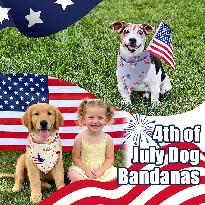 Huhumy 150 Pcs 250th Anniversary Dog Bandanas 4th of July Patriotic Pet Bandanas Bulk Independence Day Triangle Pet Bibs Scarf for Medium Large Dog 4th of July 250th Festival Decor