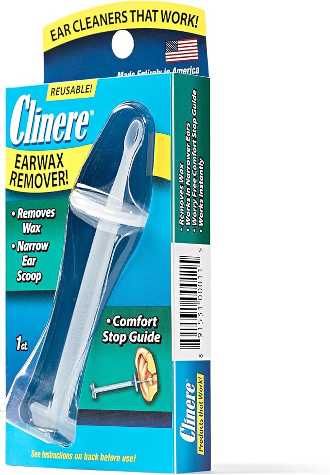 Clinere Ear Cleaner Earwax Remover Reusable Tool with Comfort Guide, Narrow Ear Scoop for Safely & Gently Cleaning Ear Canal at Home, Earwax Removal Cleaning Tool, Itchy Ears, Ear Wax Buildup, 1ct
