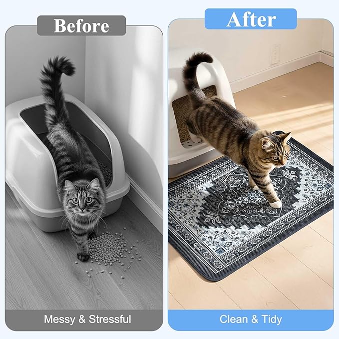 Unicorn Catcher 24X15in Cat Litter Mat Machine Washable Soft 3D Air Mesh Litter Box Rug Non-Slip Backing Quick Dry Scatter Control for Paws,Black