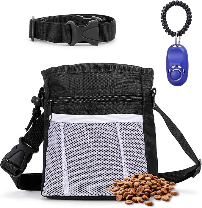 Dog Treat Pouches and Training Clicker Portable Hand Free Puppy Dogs Treat Bag with Carabiner Pets Feed Snack Reward Pocket for Pet Training Dog Treats Exercising Walking