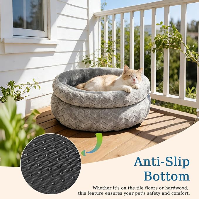 Dual-Layer Donut Cat Bed - Fluffy Round Bed for Small Pets - Ultra-Soft Cat Donut Bed for Cozy Sleep (Grey, 16 * 16 * 5.5 inch / 40 * 40 * 14 cm)