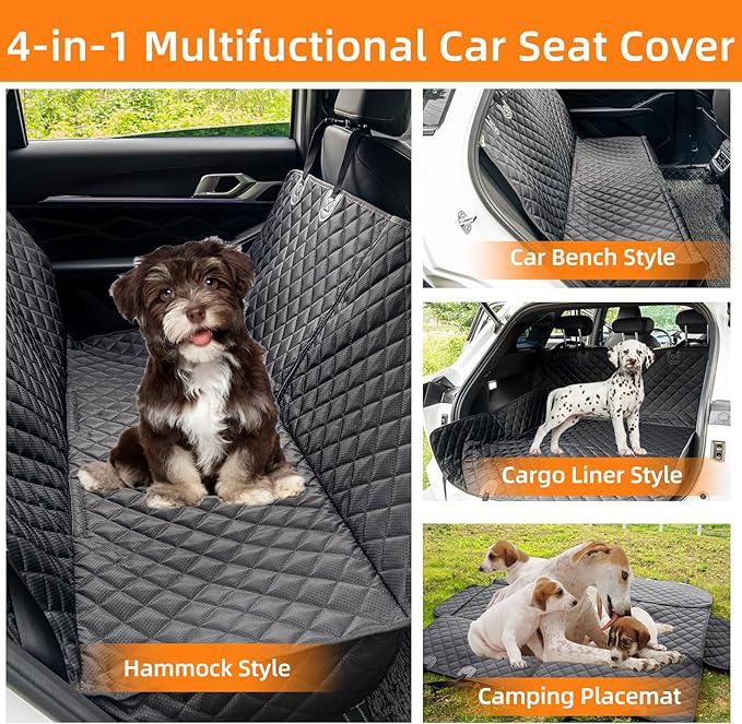JSTHT Dog Car Seat Cover for Pets 100% Waterproof Seat Cover Hammock 600D Heavy Duty Scratch Proof Nonslip Durable Soft Back Seat Covers for Cars Trucks and SUVs, Universal Fit