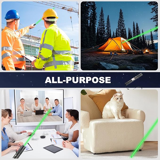 High Power Green Laser Pointer with Removable Star Cap, Long Range Single Pinpoint Mode, Built-in USB Rechargeable Lazer for Astronomy, Hiking, Presentations and Interactive Cat Toy
