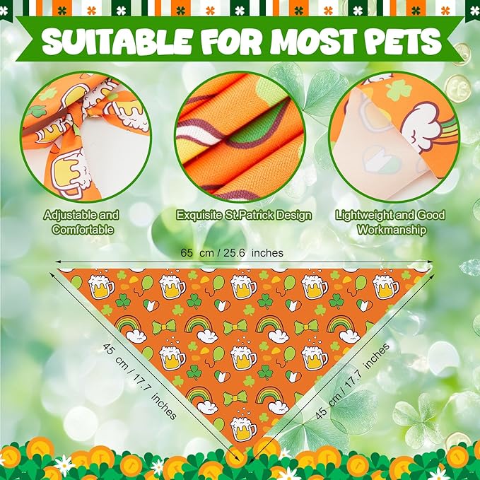 Abbylike 200 Pcs St Patricks Day Dog Bandanas Bulk Green Shamrocks Bandanas for Dogs Triangle Kerchief Bibs Scarf Set for Pet Irish Party Costume Photo Props Accessories Pet Shops Groomer, 25 Styles