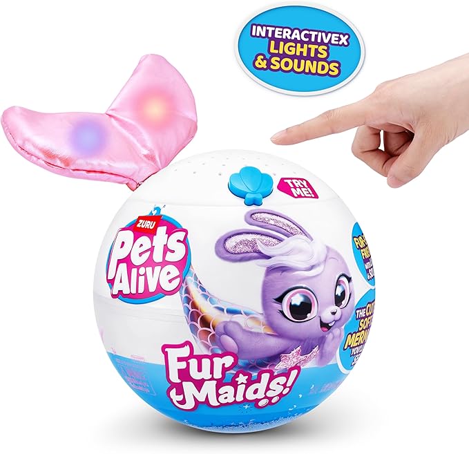 Pets Alive Furmaids by ZURU Mermaid Plush Interactive Lights Sounds Girls Toy (Pink Kitten)