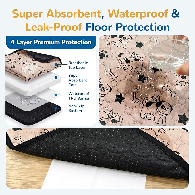 BAEJMJK Washable Dog Pee Pads 4-Layer Super Absorbent Puppy Training Pads Waterproof Non-Slip Leak-Proof Reusable Mats for Potty, Crate, Playpen & Travel(18"x24",Coffee 1-Pack)