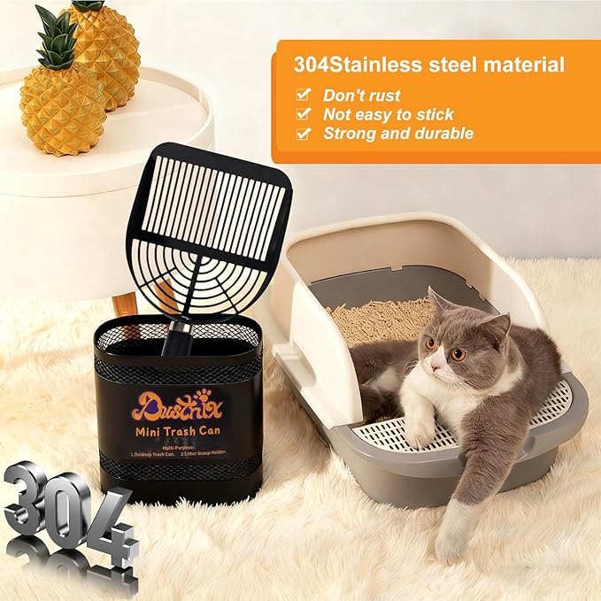 Universal Metal Cat Litter Scoop with Holder – Heavy-Duty Scooper Storage Caddy, Contains 6 Rolls of Cat Litter Bags