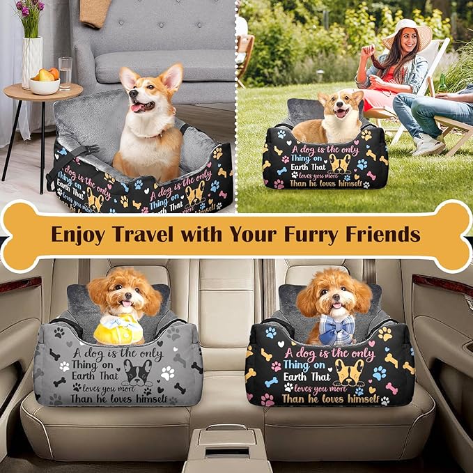 Dog Car Seats for Small Medium Sized Dogs Carseat for Car Funny Fuzzy Pet Dog Booster Car Seat Puppy Under 31 Lbs with Soft Plush Cushion&Washable Removable Cover