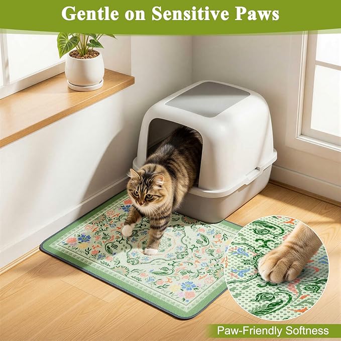 Unicorn Catcher 33X22in Cat Litter Mat Machine Washable Soft 3D Air Mesh Litter Box Rug Non-Slip Backing Quick Dry Scatter Control for Paws,Bean Green