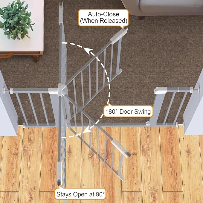 Cumbor 30-46" Baby Gate for Stairs, Gifts for Mom-Auto Close Dog Gate for The House, Easy Install Pressure Mounted Pet Gates for Doorways, Easy Walk Thru Wide Safety Gate for Dog, Gray