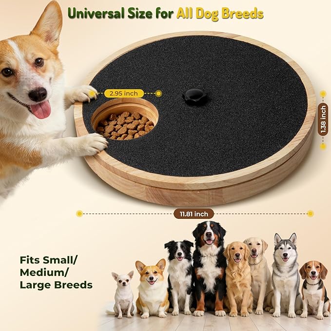 Dog Nail Scratch Board with Treat Box - Anti-Slip Rotating Dog Paw Care File Toy, Wooden Dog Scratch Pad for Nails with Adjustable Tension, Stress-Free Grooming & Enrichment for All Dogs Sizes, Black