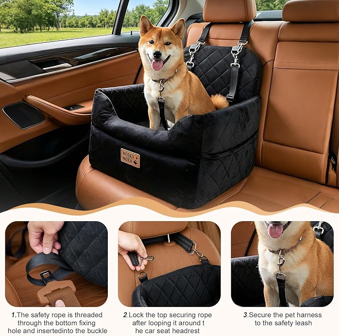 Dog Car Seat for Small Dogs & Cats Up to 45 lbs | Elevated Pet Booster with Washable Cover, Safety Straps, Storage Pocket – Fits Cars, Trucks, SUVs, Front/Back Seat