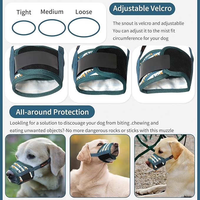 HEELE Dog Muzzle,Soft Nylon Muzzle Anti Biting Barking Chewing,Air Mesh Breathable Drinkable Adjustable Loop Pets Muzzle for Small Medium Large Dogs 4 Colors 4 Sizes (P-Green Valley, XS)