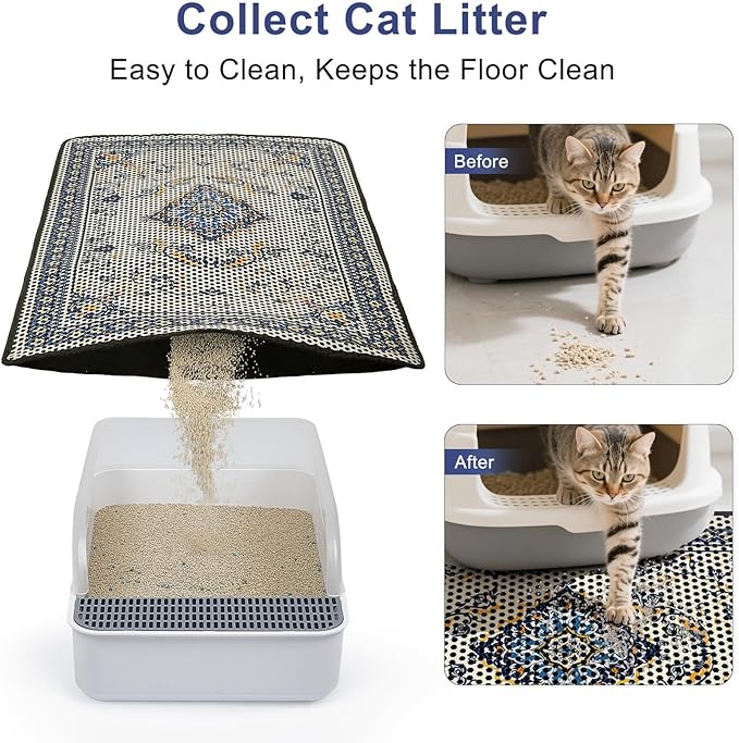 Cat Litter Mat 15"x24" Double Layer Waterproof Litter Box Mat Washable Litter Trapping Mat