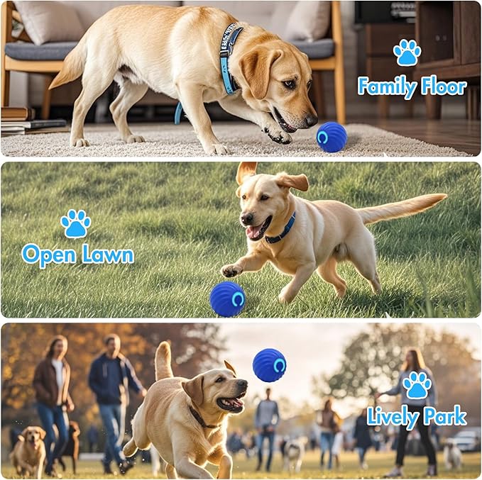 Interactive Dog Ball Toys - For Smart Small Medium Dog Toys to Keep Them Busy with 2 Cover, Automatic Rolling and Jumping Pet Balls Ball for Dogs, Pet Interactive Toy Balls - Rechargeable, Blue