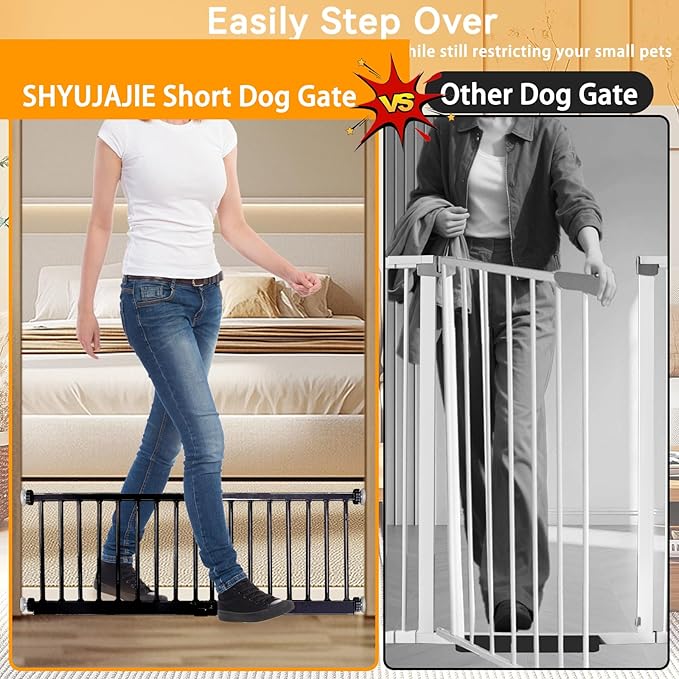 Dog Gate, SHYUJAJIE Adjustable Extra Wide Short Dog Gate,Small Pet Gate with 4 Extension Kits, Pressure Mounted for Doorways & Stairs (Black, 18-48" W*18" H)