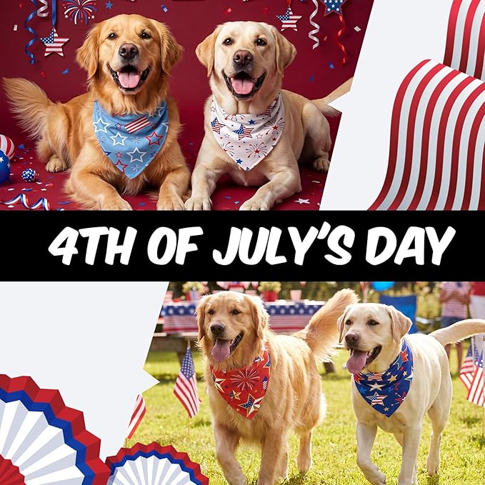 Weewooday 50 Pcs 4th of July Dog Bandanas Bulk for 1776 Patriotic 250th Anniversary Star Red White and Blue Independence Day Flag Scarf for Small Medium Large Outfit(Star, 31.5 x 21.7 X21.7 Inch)
