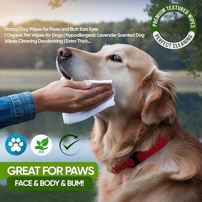 Petazy Pet Wipes for Dogs and Cats – 400 Count (8x8in) Hypoallergenic, Deodorizing Dog Wipes for Paws, Ears and Butt | XL with Aloe & Coconut Oil, Unscented | Includes 4 Grooming Glove Wipes