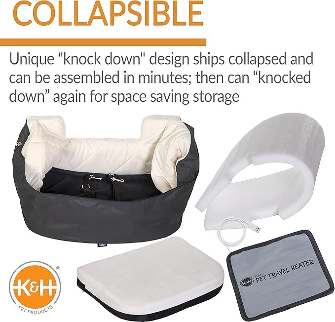 K&H Pet Products Bucket Booster Dog Seat with Safety Leashes, Washable, Sturdy for Small, Medium Dogs - Heated Charcoal/Cream