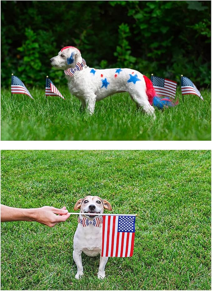 Dog Collar with Bow Tie, 4th of July Comfortable Cotton Dog Collar, American Flag Collar for Small Girl Boy Dog, Patriotic Bowtie Collar with Metal Buckle, S