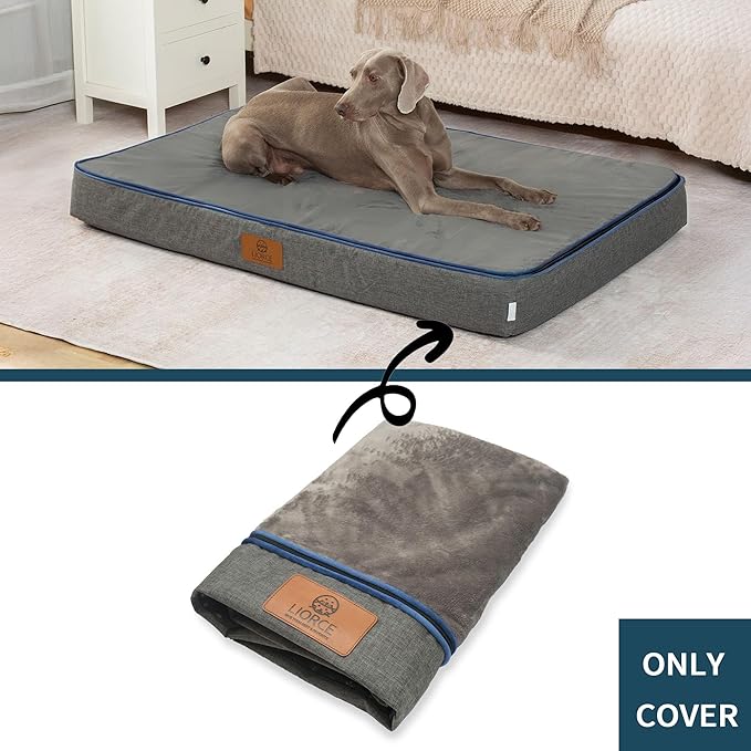 LIROCE Washable Dog Bed Cover Replacement, Jumbo Wrap-Around Zipper Cover for Orthopedic Memory Faom Dog Bed (53x36x6 inches), Dark Grey