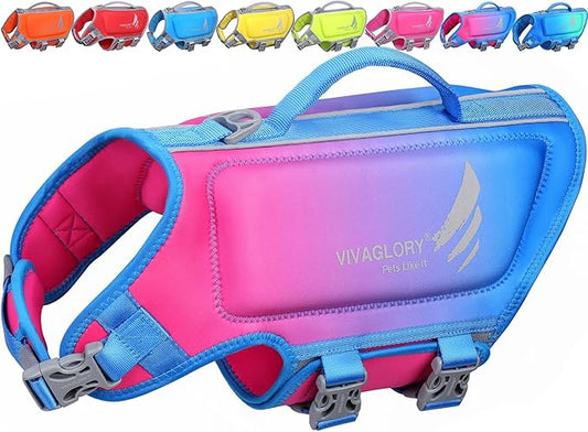 VIVAGLORY High Buoyancy Dog Life Vest, Swimming Vest with Handle, Dog Life Jacket for Swimming & Boating, Buoyancy for Puppy Doggy, M, Pink Blue