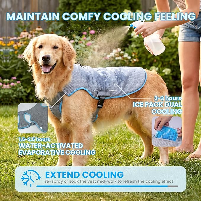 Mora Pets Dog Cooling Vest with Ice Packs, Reflective Adjustable Cooling Vest for Dogs with Leash Ring for Hot Weather Cooling Harness for Large Medium Dogs Light Blue XL