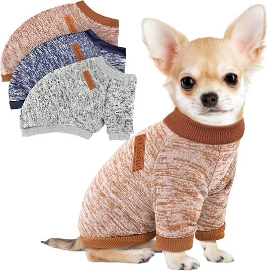 3 Pack Dog Sweaters for Small Dogs Girl Boy Winter Fleece Clothes Warm Soft Dog Sweatshirt Outfit for Dogs Cats Pet Apparel