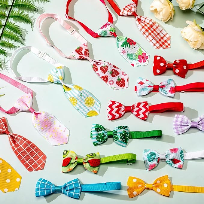 Reginary 100 Pieces Dog Bow Tie Collar Set Includes 50 Neckties and 50 Bow Ties Adjustable Cat Dog Bowties Neckties for Small Medium Puppy Cat Hawaii Summer Spring Style Grooming Accessories