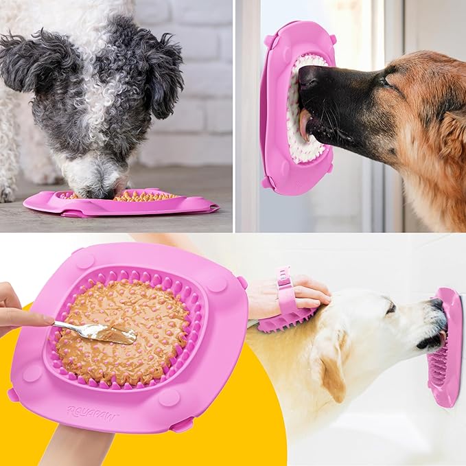Aquapaw XL Dog Lick Mat - Suction Cups for Stable Dog Food Mat - Slow Licking Boredom Buster Treat Pad with Peanut Butter - Dishwasher-Safe Silicone Pad - XL, Pink