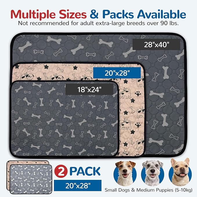 BAEJMJK Washable Dog Pee Pads 4-Layer Super Absorbent Puppy Training Pads Waterproof Non-Slip Leak-Proof Reusable Mats for Potty, Crate, Playpen & Travel(20"x28",Coffee & Gray 2-Pack)