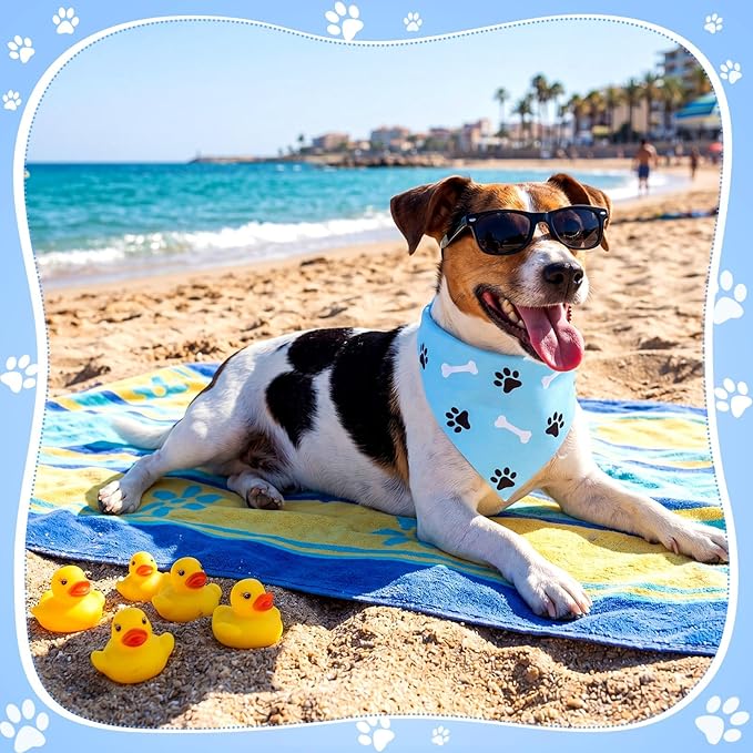 Youyole 120 Pcs Boy Dog Bandanas Bulks Summer Hawaiian Pet Scarf Blue Paw Print Dog Bandanas Cat Triangle Scarves Pet Bibs Cute Dogs Scarf for Puppy Cat Birthday Beach Party Costume