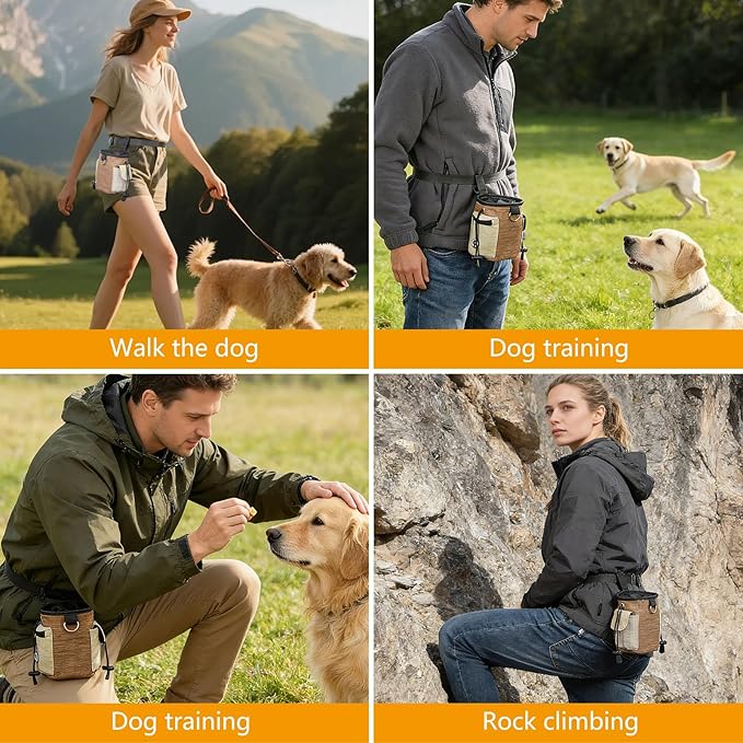 ondware Large Dog Treat Pouch with Adjustable Waist Belt, Waterproof Oxford Training Bag with Drawstring, Clicker & Poop Bags, 3.6 Cup Capacity, Multi-Use Snack Storage for Walking Hiking