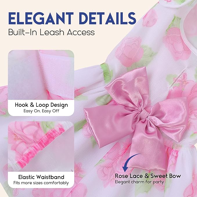 ASENKU Dog Dress Pet Wedding Dress Princess Lace Puppy Birthday Party Outfit Formal Apparel Girl for Small Medium Dogs Cats (X-Small, Rose)