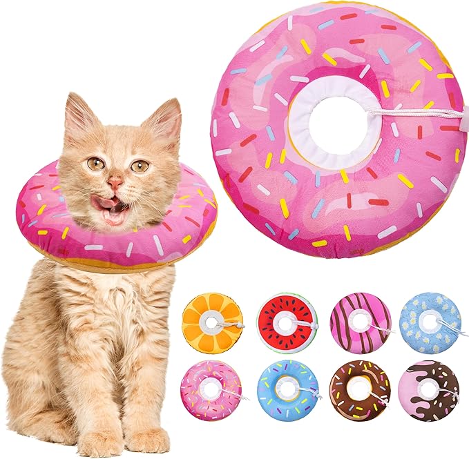 Seyezo Cat Cone Collar Soft, Adjustable Cat Recovery Collars Spay Cones to Stop Licking, Cute Donut E Collar After Surgery, Anti-Lick Recovery Elizabethan Collar for Kittens (Donut Pink, Small)