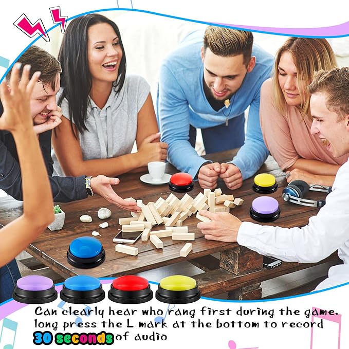 Honoson 8 Pieces Recordable Answer Buzzers Button for Trivia Games Show Buzzers Recording Buttons Gifts for Classroom Team(Bright Color)