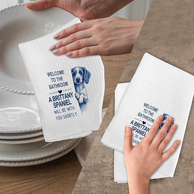 Funny Brittany Spaniel Dog Hand Towels for Bathroom, A Brittany Spaniel Will Be with You Shortly Hand Towels, Dogs Decorative Dish Tea Towel for Kitchen Bathroom Decor, Dog Lvoer Gifts, 16x24