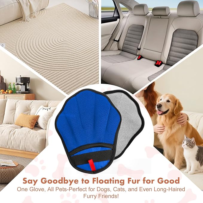 Pet Hair Removal Glove, Electrostatic Pet Hair Remover Glove for Cats & Dogs, Hair Remover Tools for Couch, Carpet, Clothing, Car Seat - Upgraded Five-Finger, Reusable，MediumBlue+LightGray