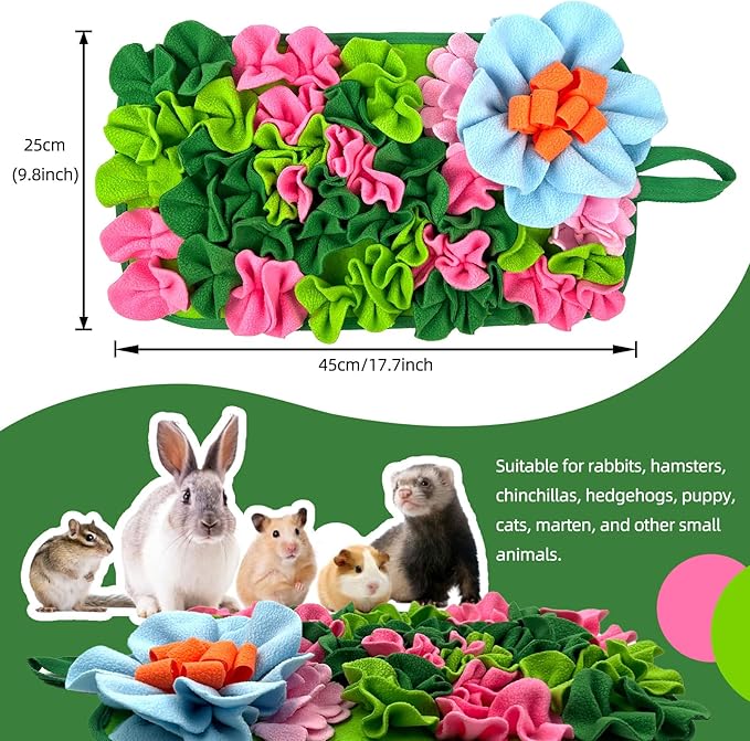 Small Animals Foraging Mat – Cute Rabbit Feeding Mat with Fun Design, Slow Eat Durable Fleece Pad for Rabbits, Hamsters, Guinea Pigs (Green)